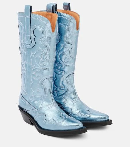 Ganni Embroidered metallic cowboy boots 1
