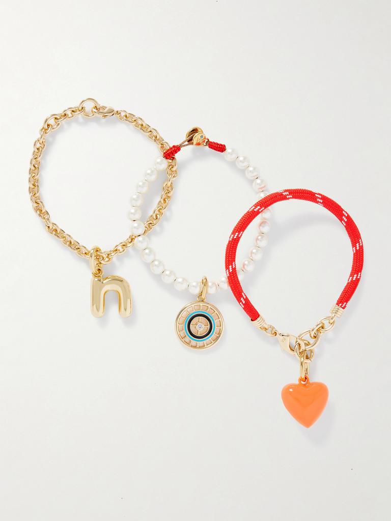 Roxanne Assoulin The Happy Heart Trio 编绳、人造珍珠、水晶、搪瓷、金色手链（三条装）