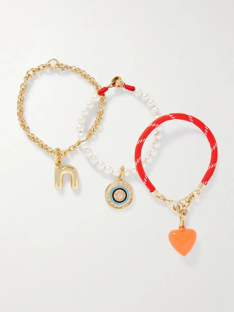 Roxanne Assoulin The Happy Heart Trio 编绳、人造珍珠、水晶、搪瓷、金色手链（三条装） 1