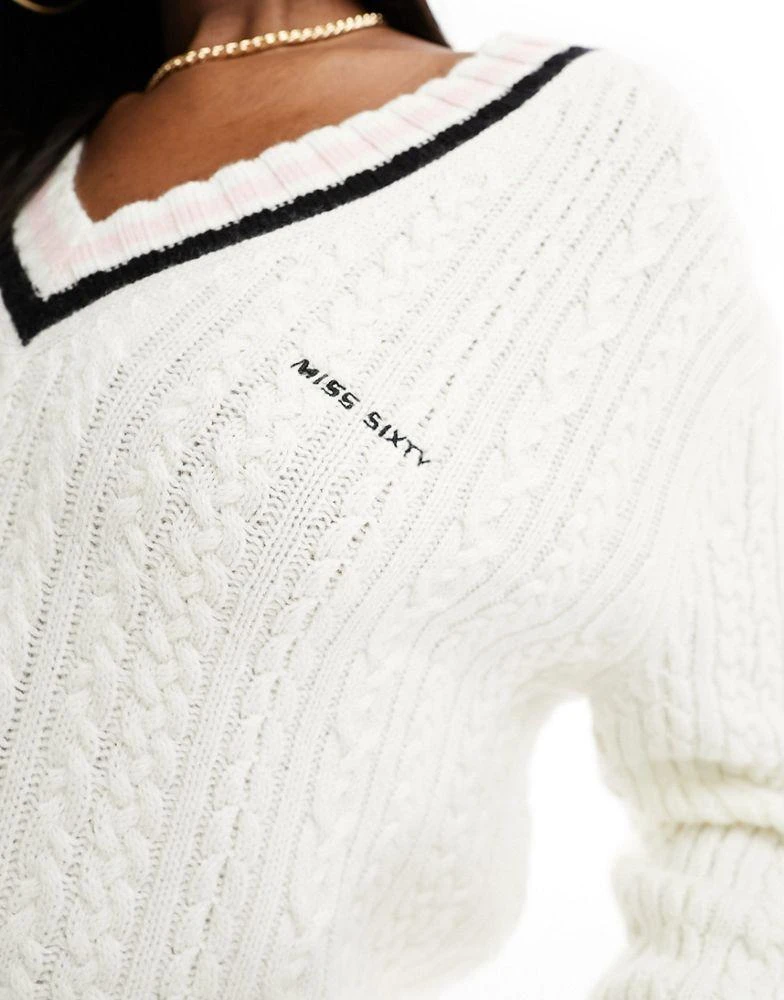 Miss Sixty Miss Sixty knitted cricket jumper with contrast trim in white 3
