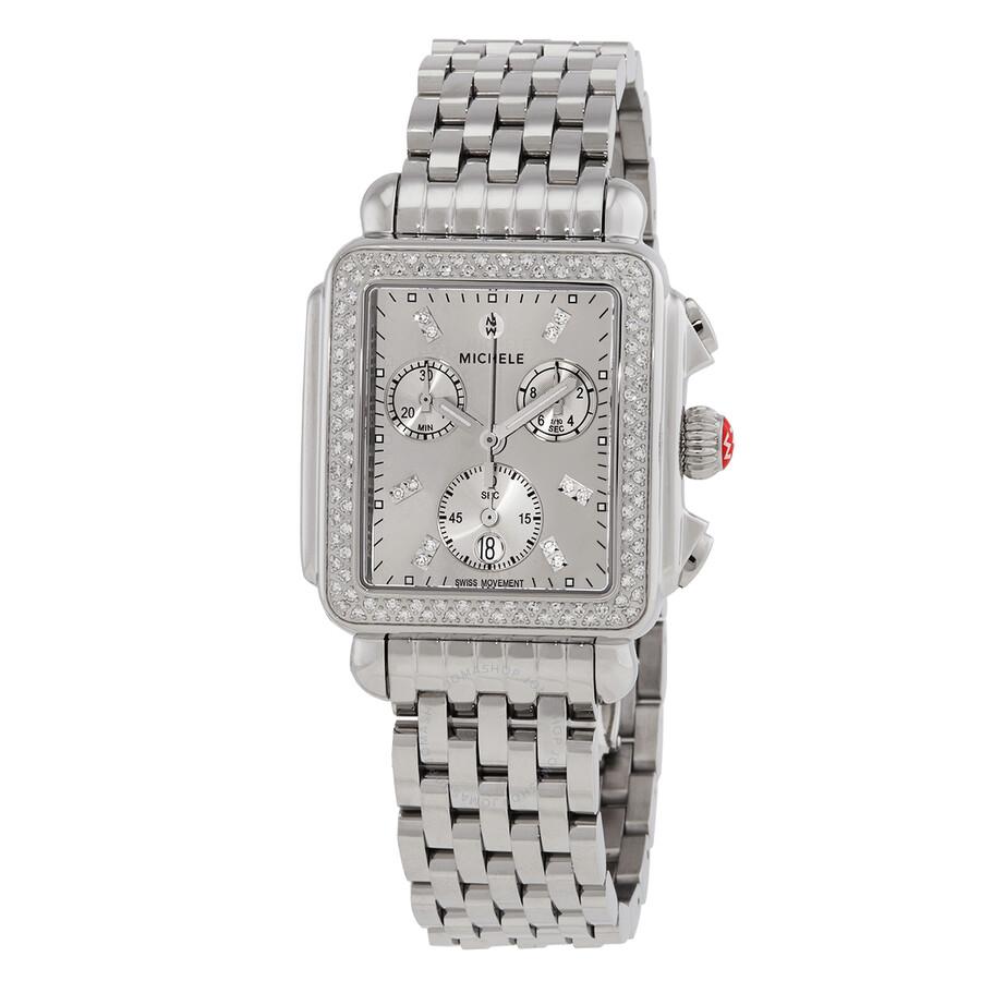 Michele Deco High Shine Chronograph Quartz Diamond Silver Dial Ladies Watch MWW06A000804