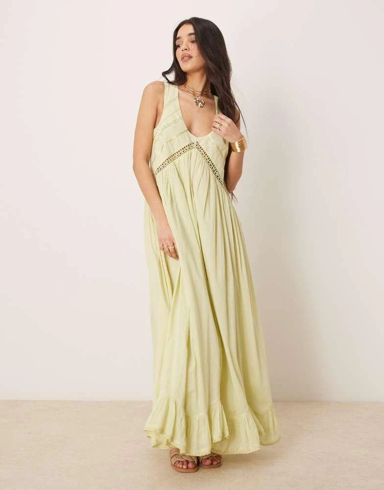 ASOS ASOS DESIGN hanky hem maxi dress with scoop neck in washed lime -  Dresses & Skirts - BeyondStyle