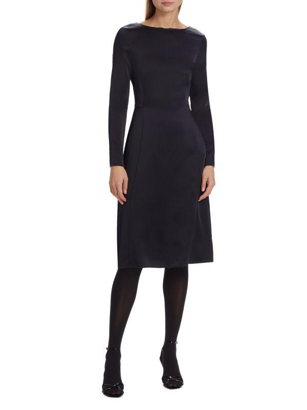 Piazza Sempione Long-Sleeve Satin Midi Dress