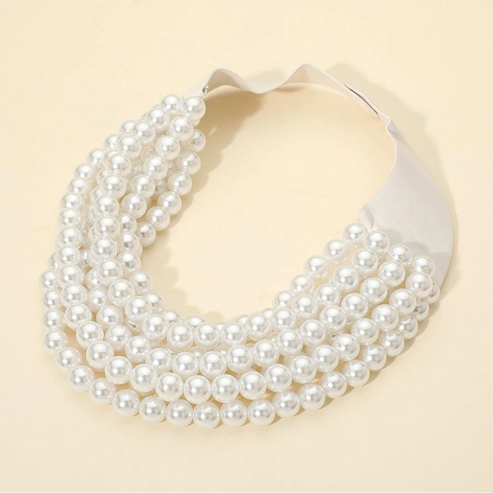 FASHNZFAB Multi Layered Pearl Beaded Collar Magnetic Necklace