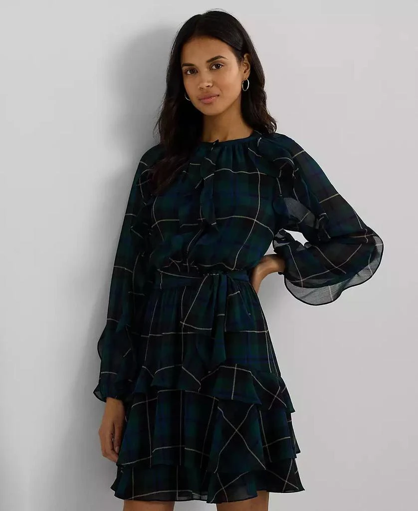 Women's Plaid Ruffle-Trim Georgette Tiered Dress – On Sale Now