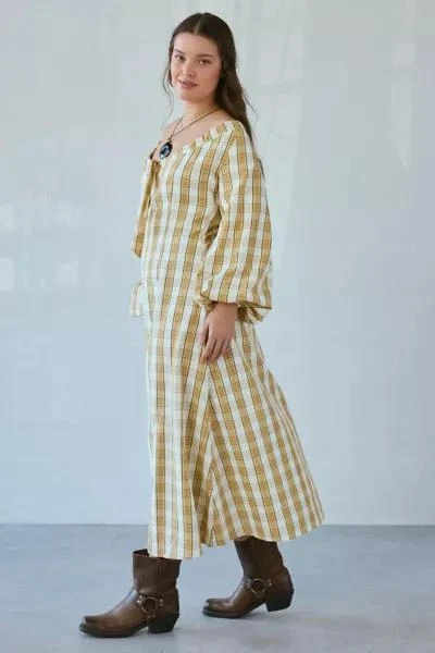 Glamorous Glamorous Beige Plaid Scoop Neck Midi Dress 3