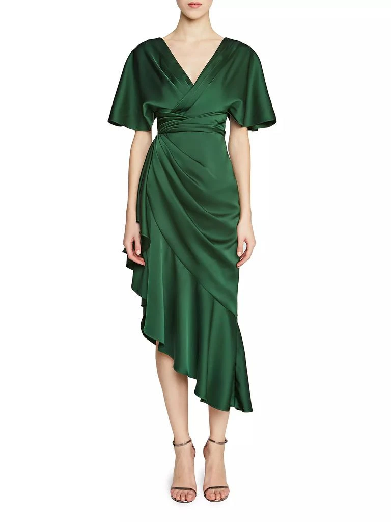 Theia Gwen Satin Gathered Midi-Dress 3
