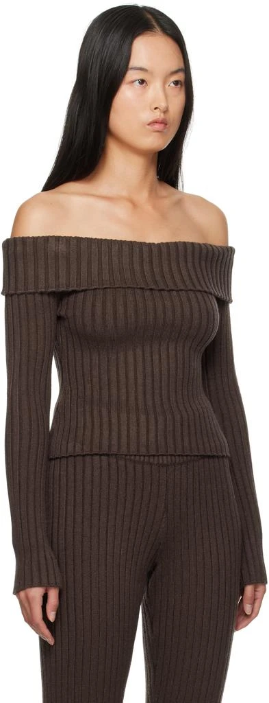 GUIZIO Brown Thalia Off Shoulder Sweater 2