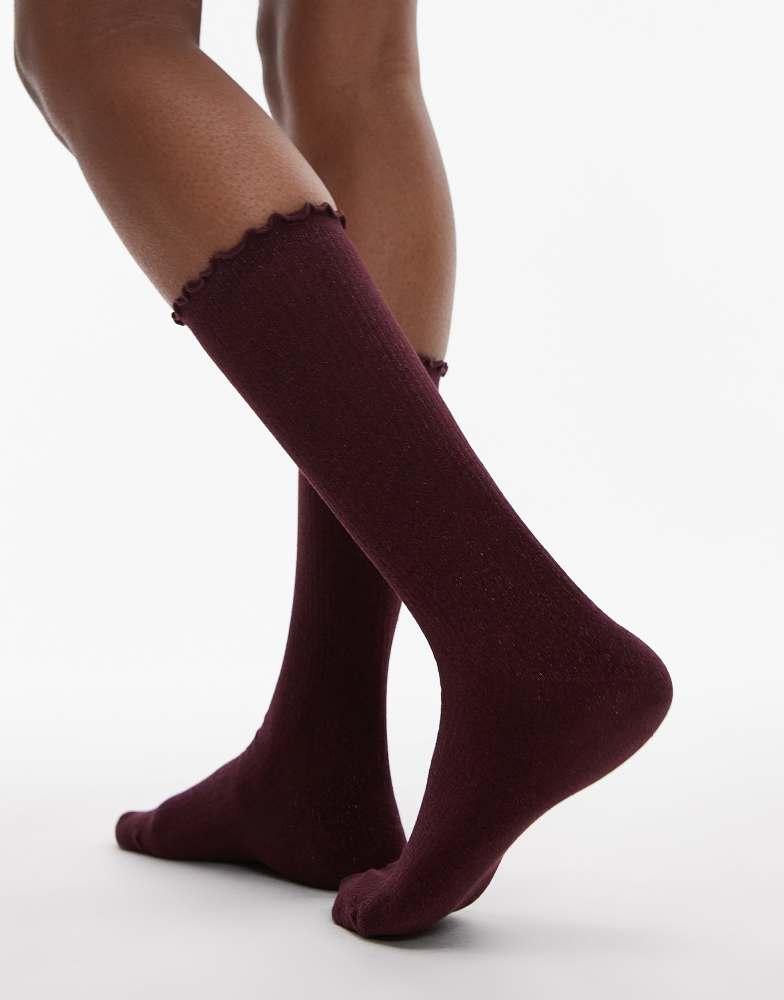 & Other Stories & Other Stories glitter frill socks in burgundy