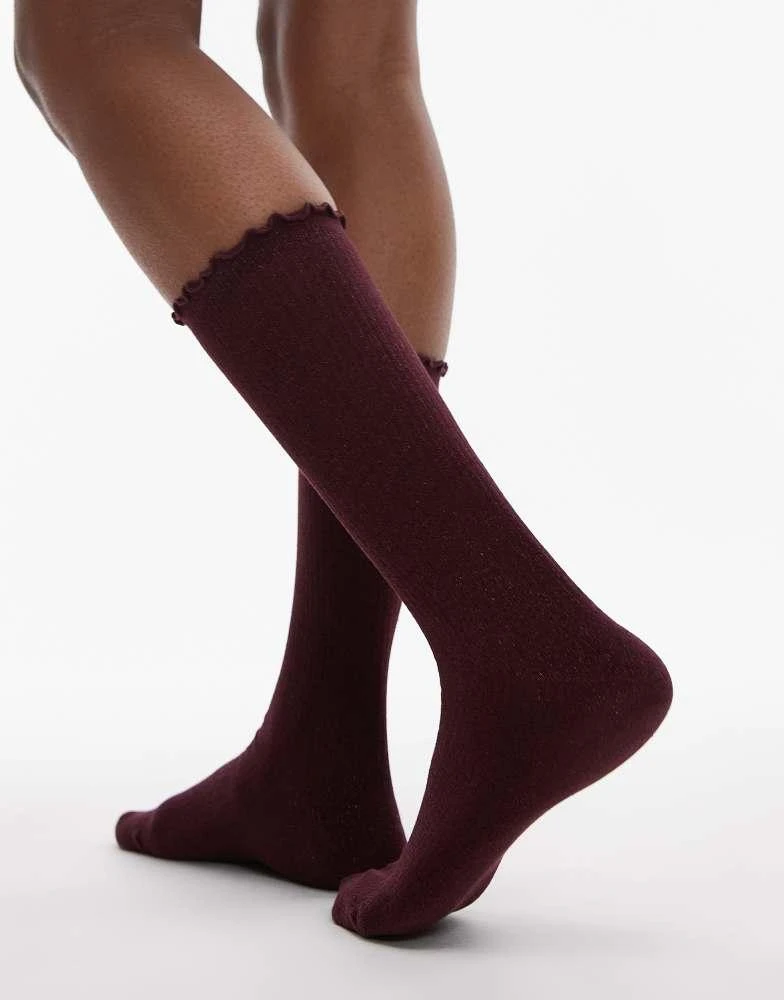 & Other Stories & Other Stories glitter frill socks in burgundy 1