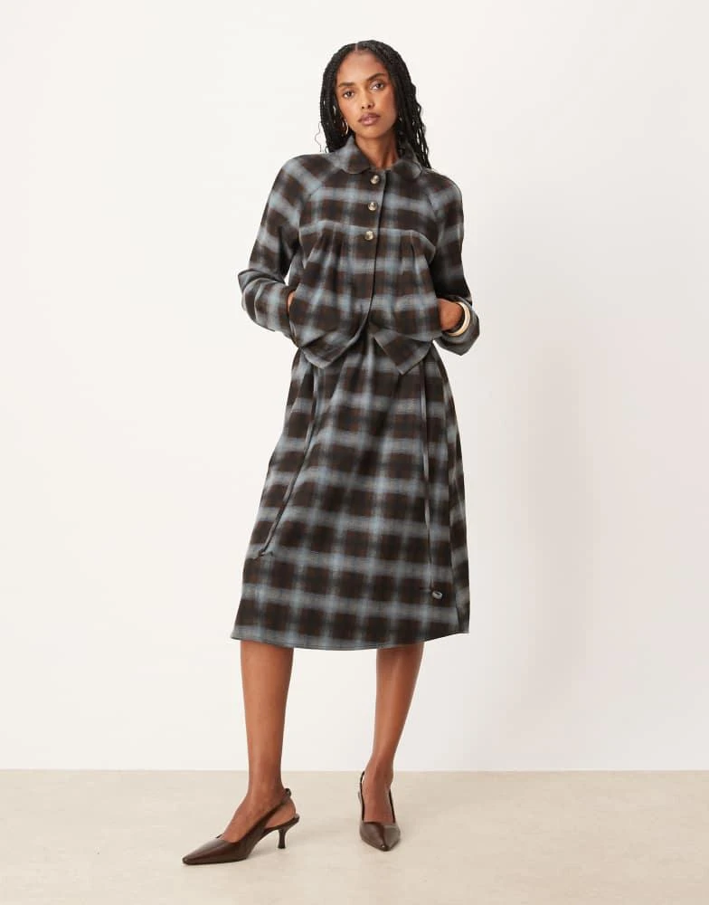 Motel Motel Taka co-ord midiaxi skirt in blue brown check 1