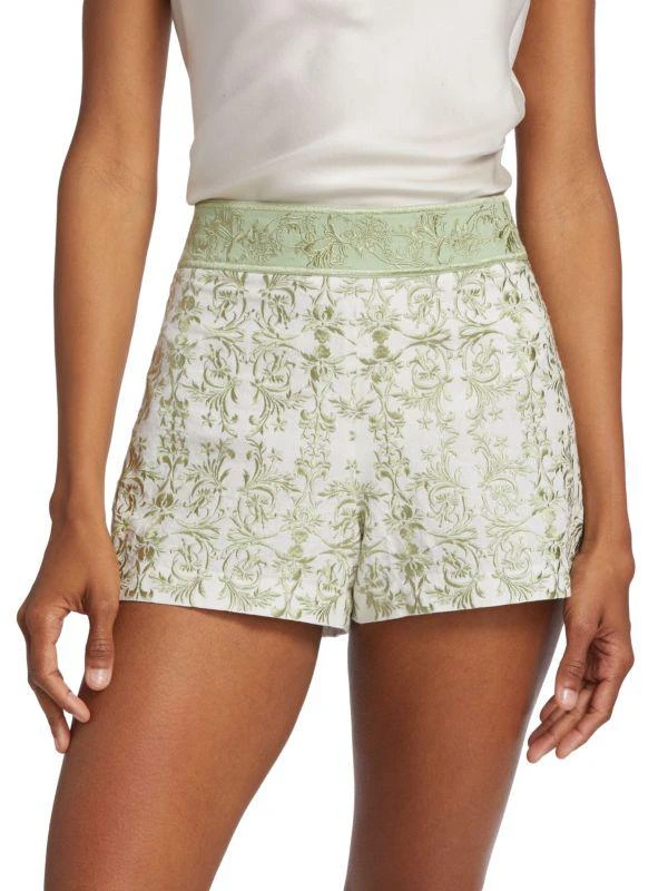 Alice + Olivia Donald Embroidered Cotton & Linen Shorts 1