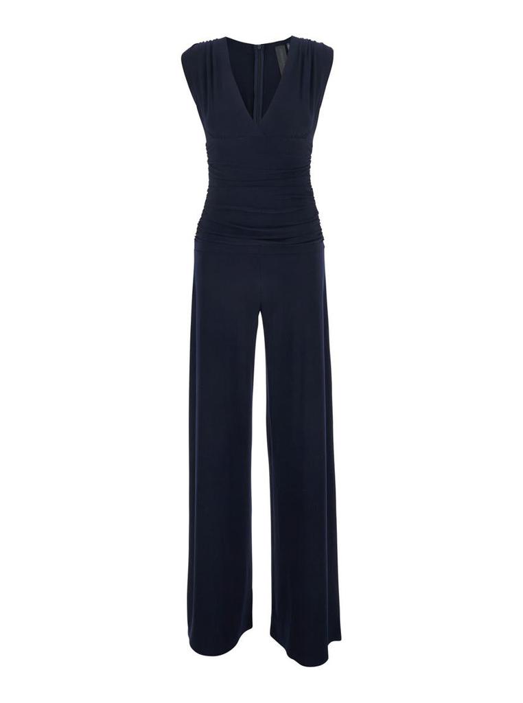 Norma Kamali Sleeveless V Neck Shirred Waist Jumpsuit