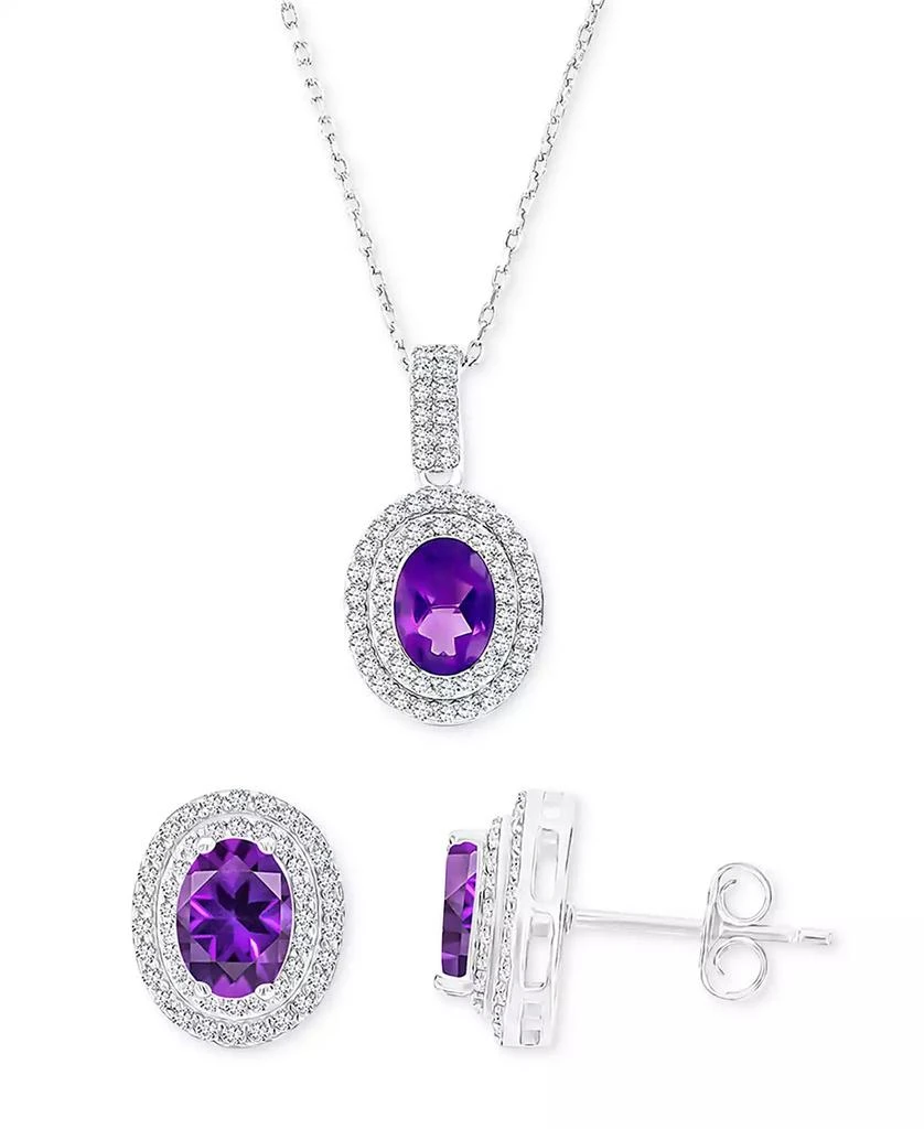 Macy's 2-Pc. Set Amethyst (2-3/8 ct. t.w.) & Lab-Grown White Sapphire (1-1/10 ct. t.w.) Oval Halo Pendant Necklace & Matching Stud Earrings in Sterling Silver 1