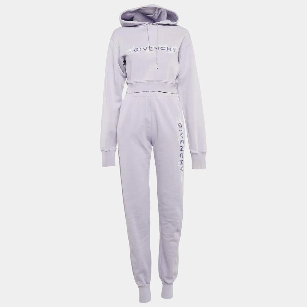 Givenchy Givenchy Purple Barbed Wire Logo Print Crop Hoodie and Sweatpants Set S 1