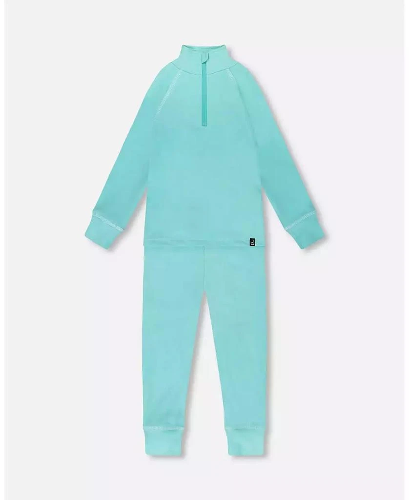 Deux par Deux Girl Two-Piece Thermal Underwear Set Turquoise Blue - Toddler|Child