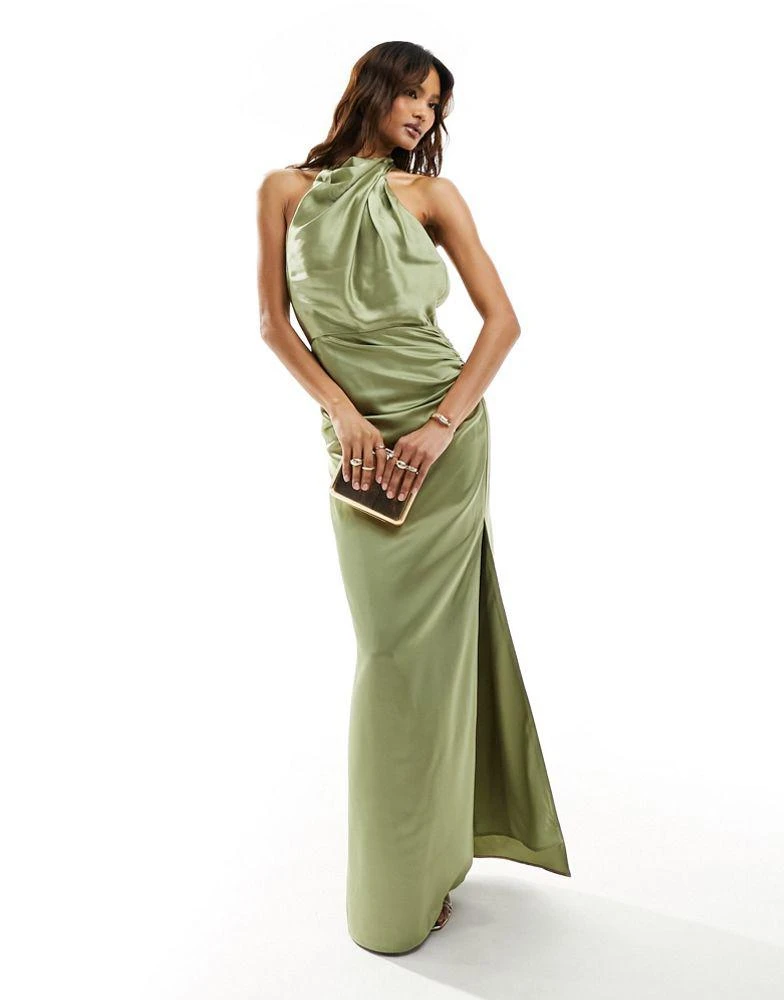 Jarlo Jarlo high neck satin maxi dress with open back in olive - Dresses &  Skirts - Free Shipping - BeyondStyle