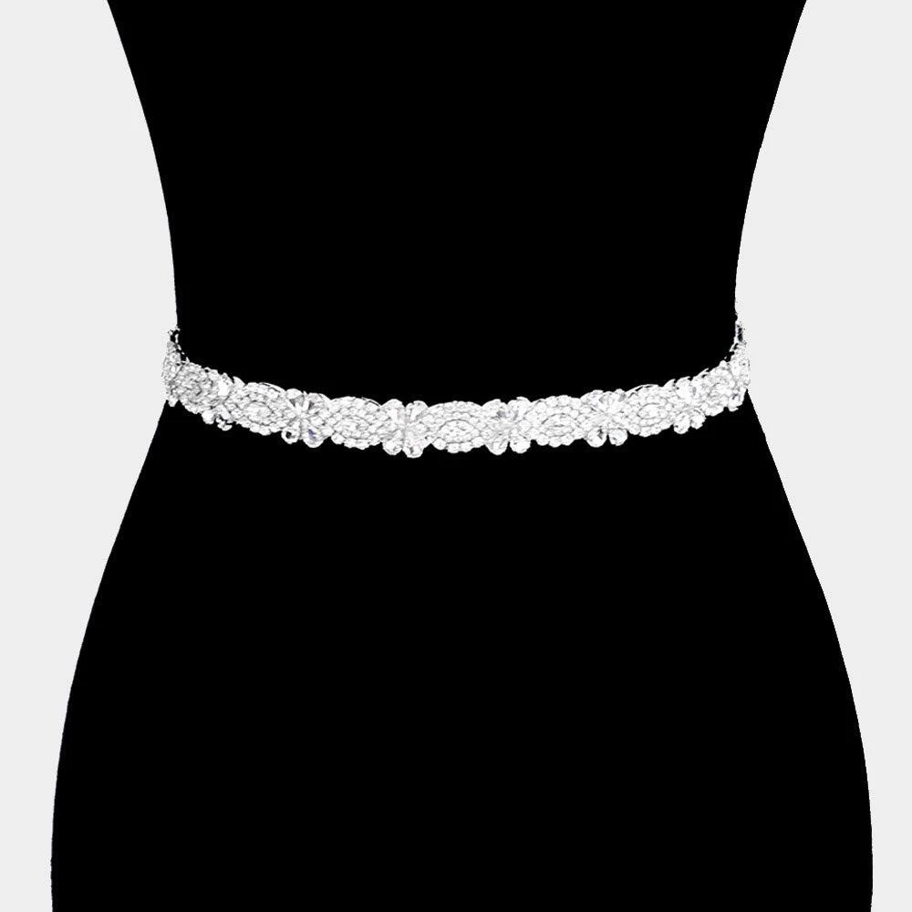 FASHNZFAB Crystal Pave Net Bow Sash Ribbon Bridal Wedding Belt / Headband 2