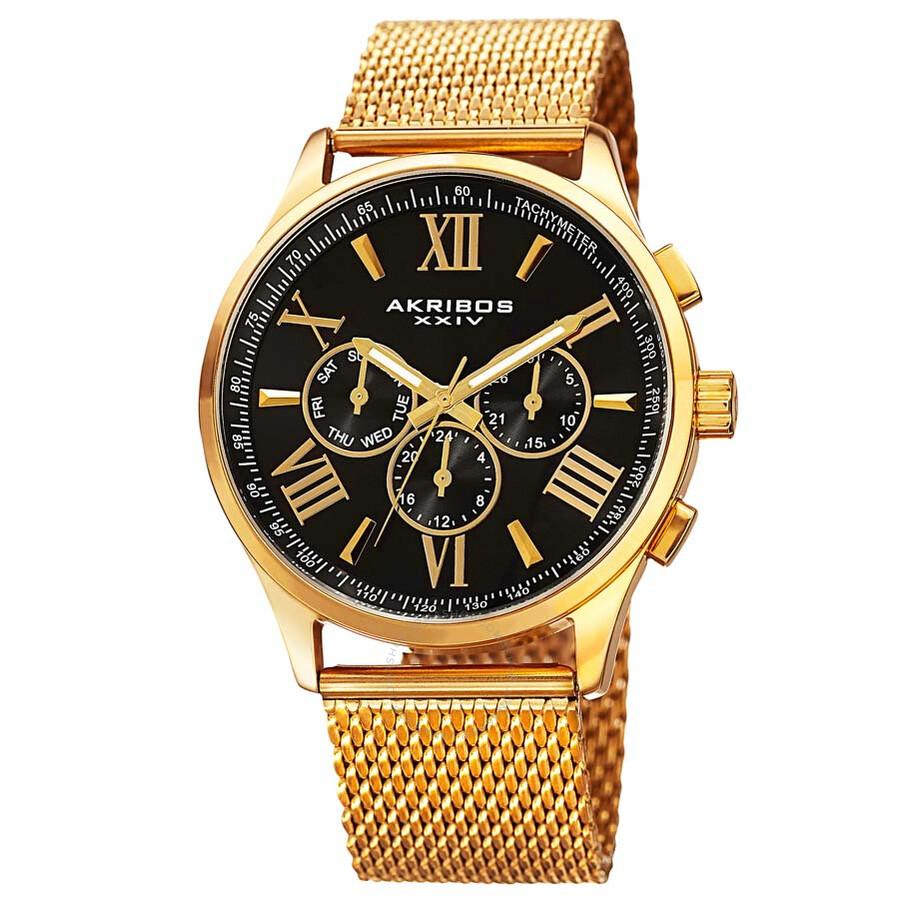 Akribos XXIV Open Box - Akribos XXIV Black Dial Gold-tone Men's Watch AK844YGB