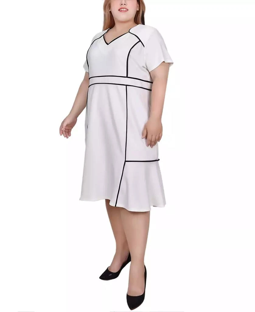 NY Collection Plus Size Short Sleeve Piped Detail Dress 3