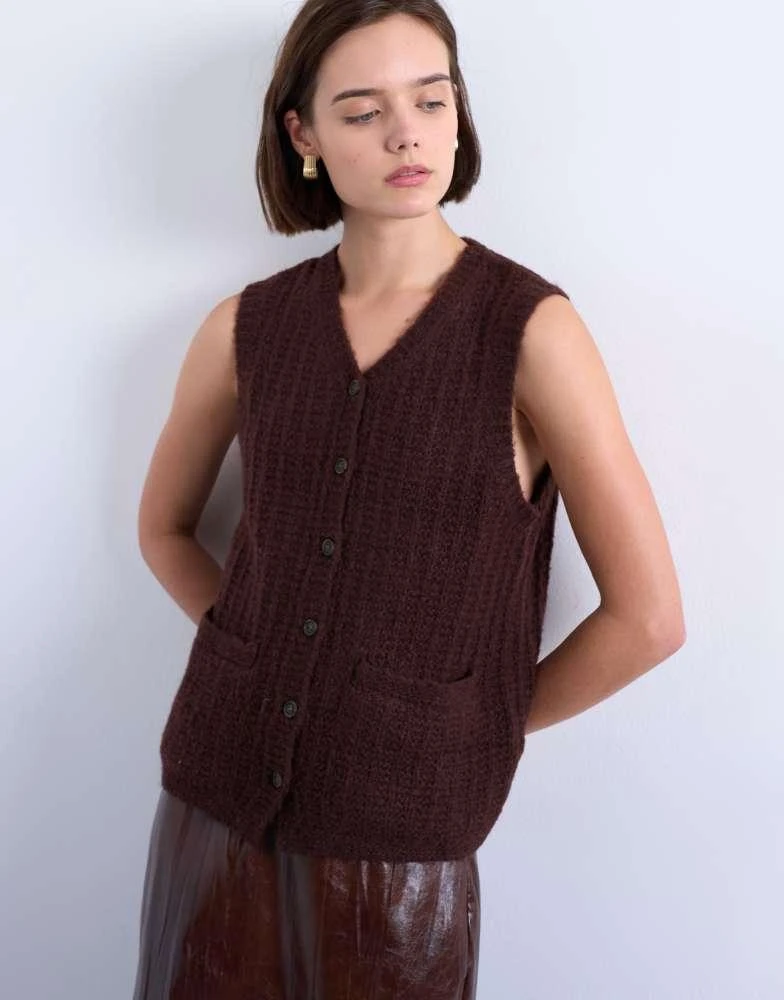 Topshop Topshop knitted stitchy pocket tank in brown