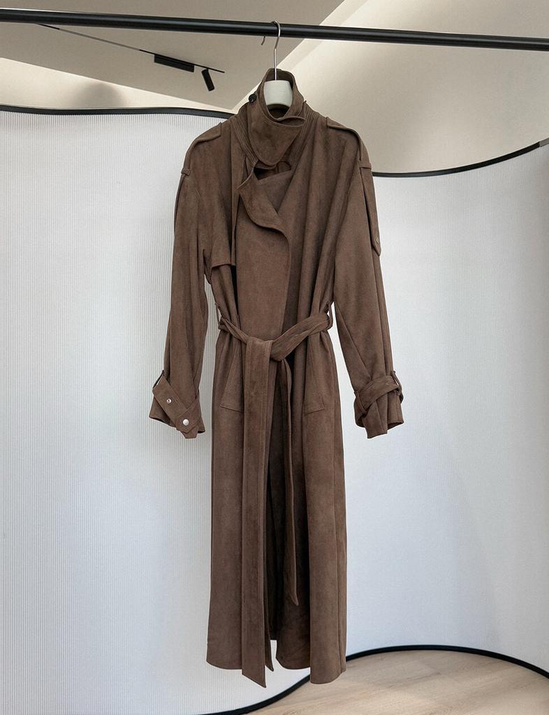 Pixie Market Brown Oversized Suede Trench Coat-PREORDER