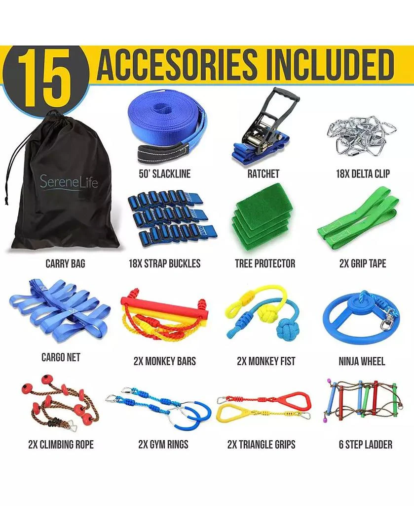 SereneLife 50 Ninja Warrior Obstacle Course Kit with 13 Accessories 5