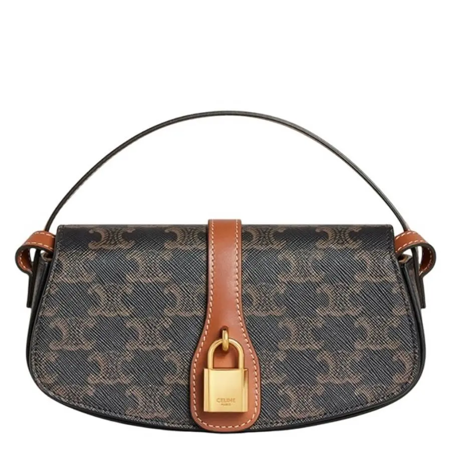 Celine Triomphe Canvas and Calfskin Clutch On Strap
