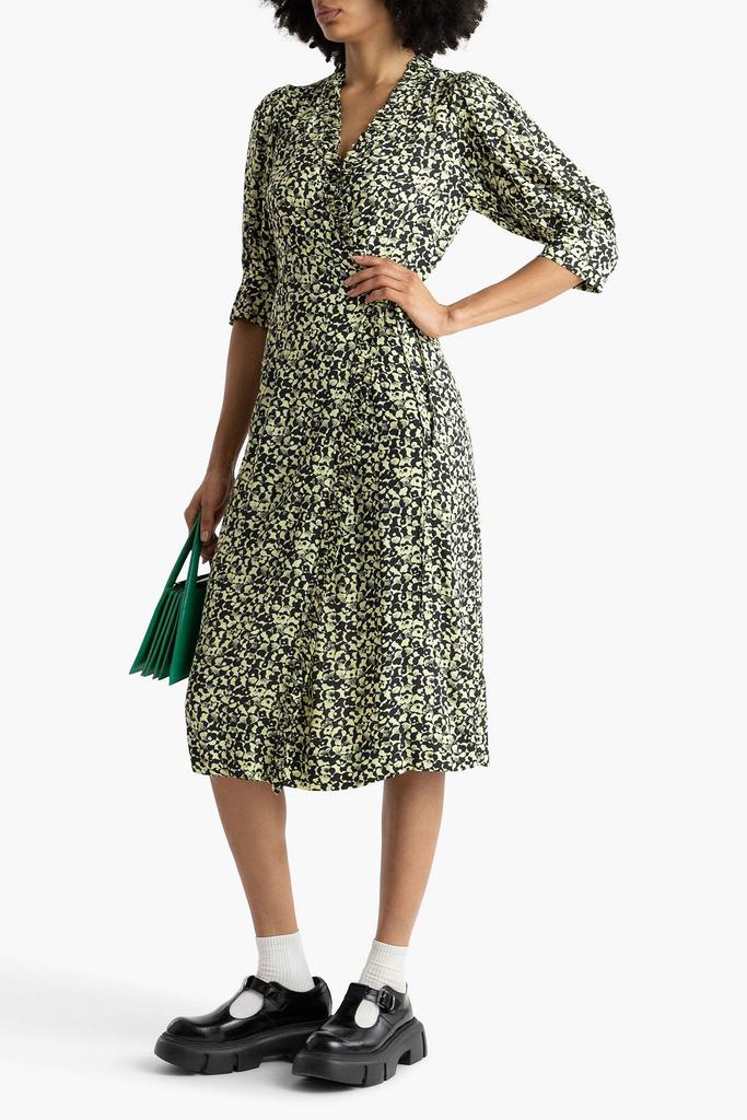 Ganni Printed crepe midi wrap dress