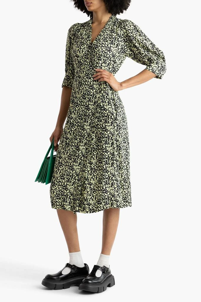 GANNI Printed crepe midi wrap dress 2