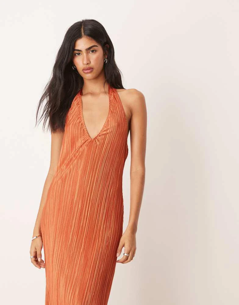 ASOS DESIGN plisse halter maxi dress in rust  On Sale Now with Up to 31%  Off | Discover Exclusive Deals & Savings at BeyondStyle  Authentic ASOS  Home|women with Limited-Time Discounts,