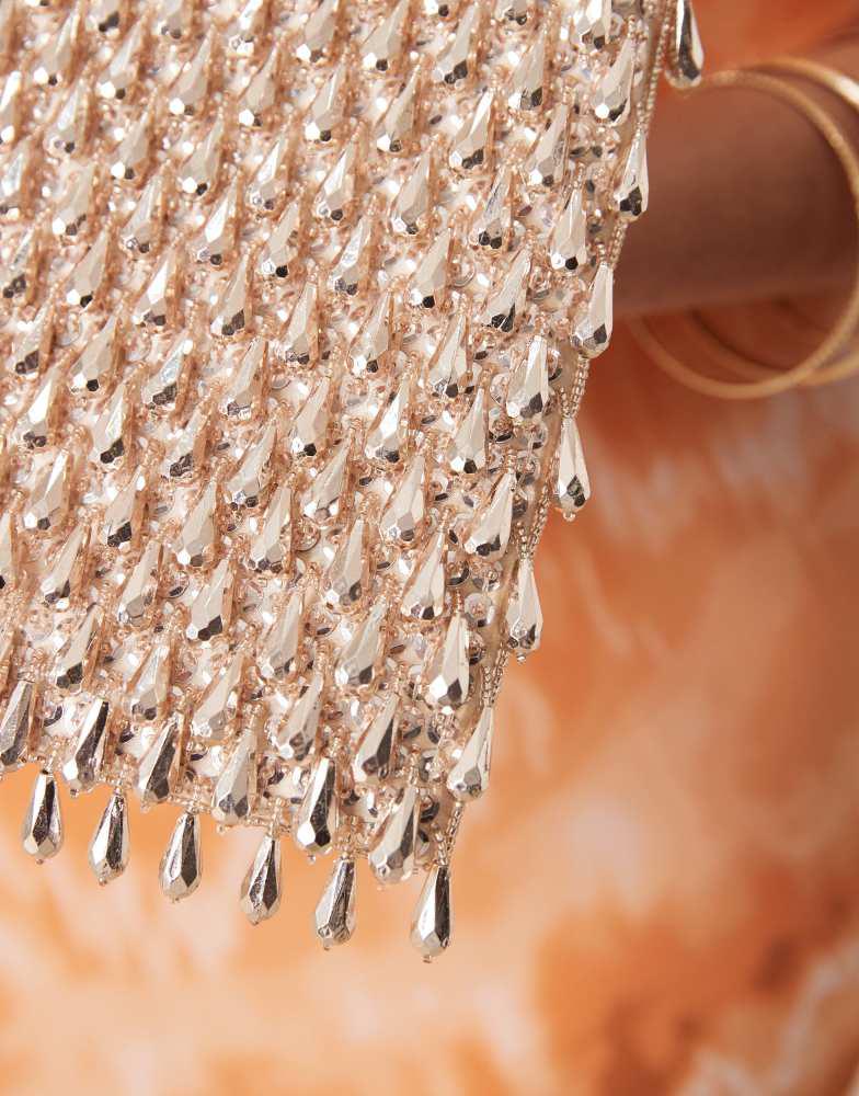 ASOS ASOS DESIGN zip top clutch bag in all over beads in rose gold