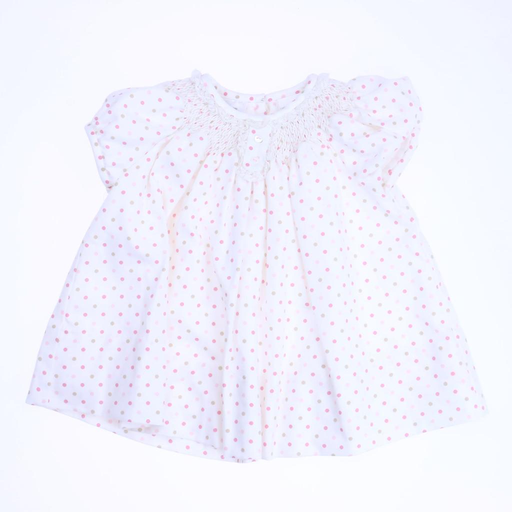 Sarah Louise Girls White Polka Dots Dress