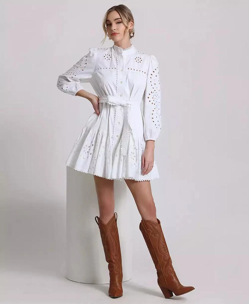 Avec Les Filles Women's Eyelet Cotton Lined Shirt Dress 3