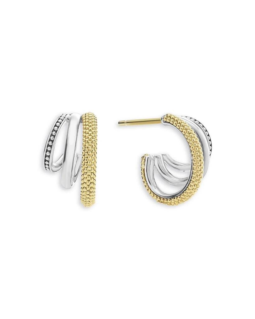 LAGOS Two Tone Caviar Lux Three Ring Hoop Earrings 3