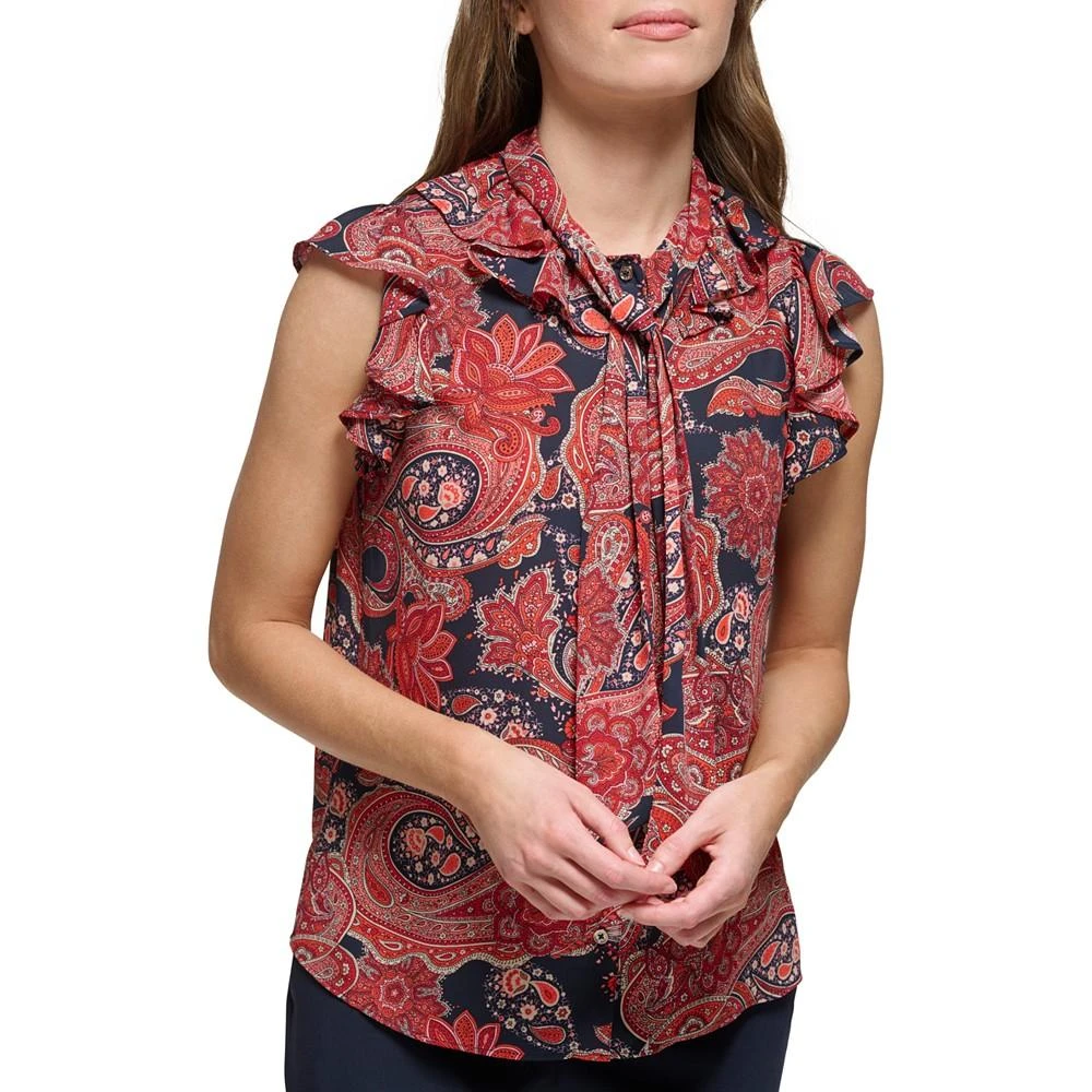 Tommy Hilfiger Women's Paisley-Print Tie-Neck Ruffle Top 7