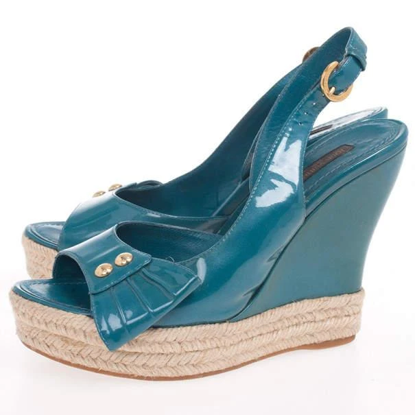 Louis Vuitton Louis Vuitton Blue Patent Espadrilles Slingback Wedges Size 37.5 5