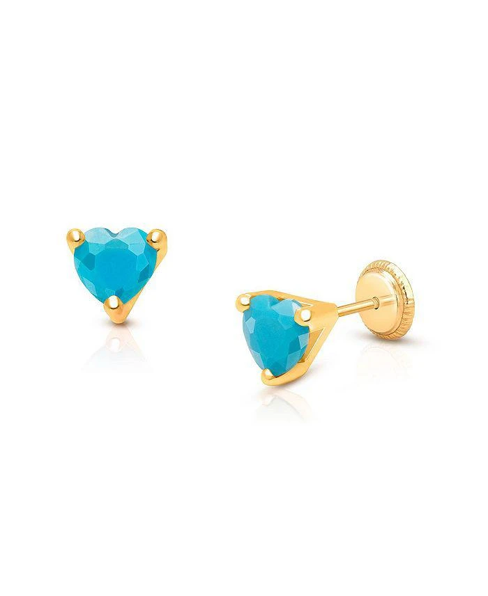 Tiny Blessings Girls' 14K Gold Blue Dazzling Heart Studs Screw Back Earrings - Baby, Little Kid, Big Kid 1