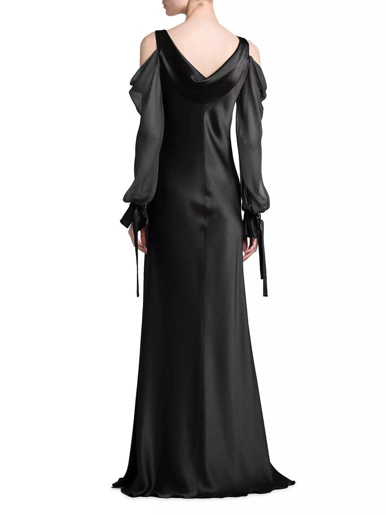 Alberta Ferretti Silk Draped Cold-Shoulder Column Gown 5
