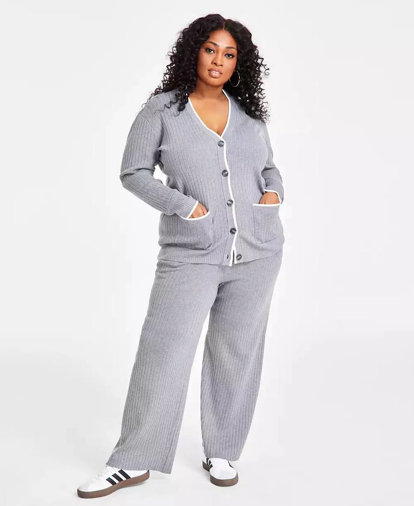 Nina Parker Trendy Plus Size Rib-Knit Henley Cardigan 2