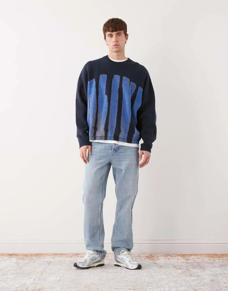 Weekday Weekday oversized graphic knit jumper in navy 2
