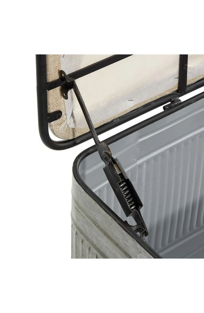 SONOMA SAGE HOME Gray Metal Galvanized Storage Bench with Cream Burlap Top 2