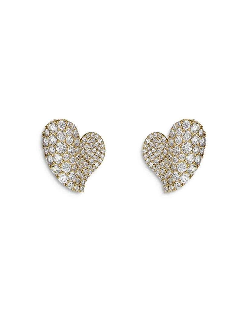Piranesi 18K Yellow Gold Wave Heart Diamond Pavé Stud Earrings 1