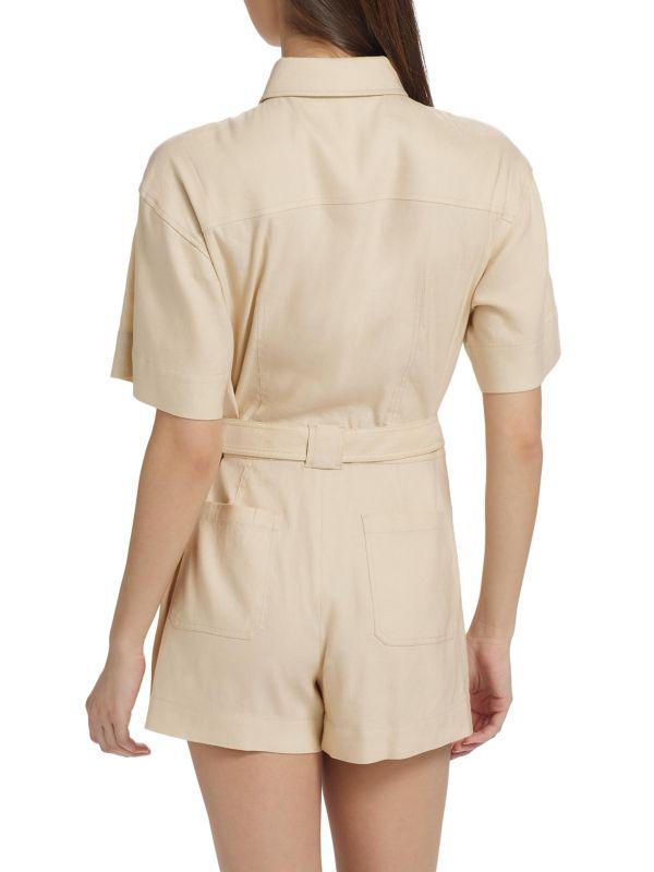 SIMKHAI Aspen Tie-Waist Linen-Blend Romper