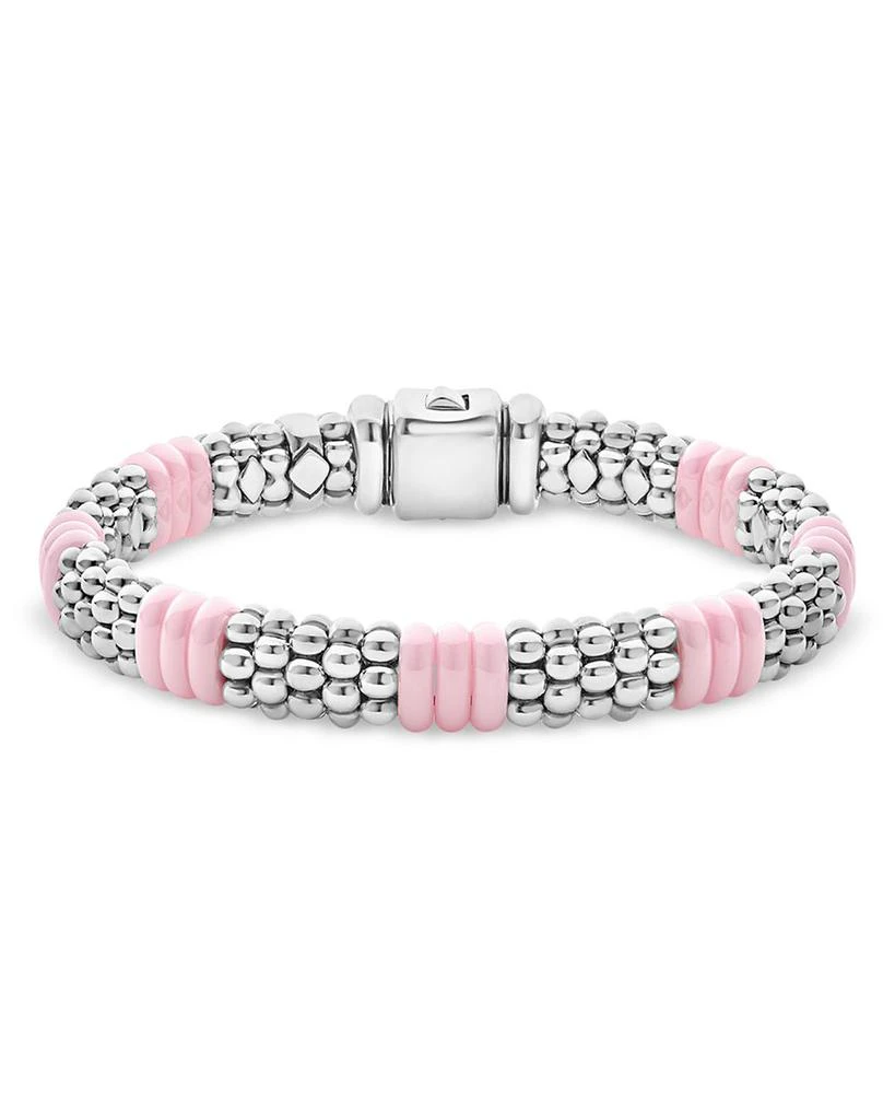 LAGOS Sterling Silver Pink Caviar Ceramic Rondelle Polished Bead Bracelet 1