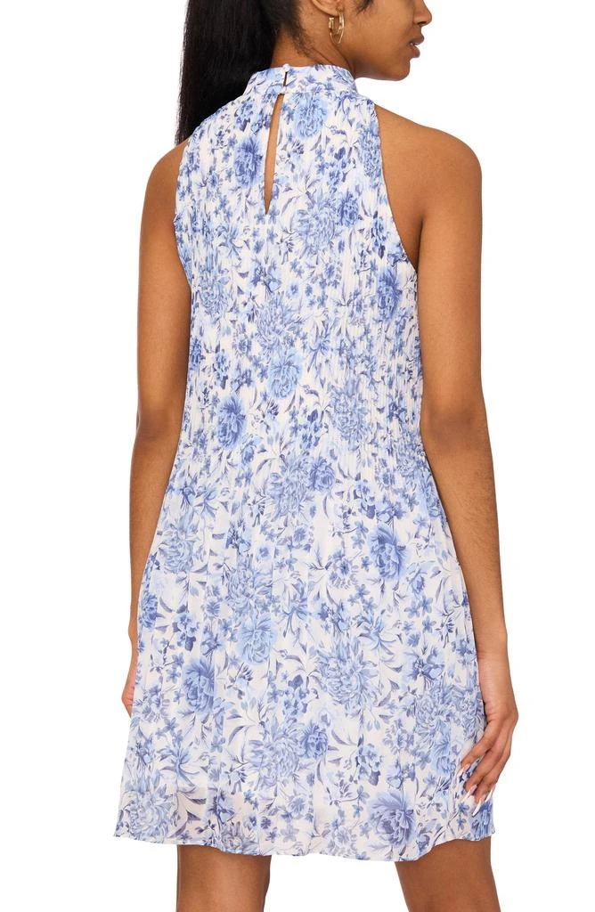 Halogen Floral Mock Neck Sleeveless Pleated Trapeze Dress 8