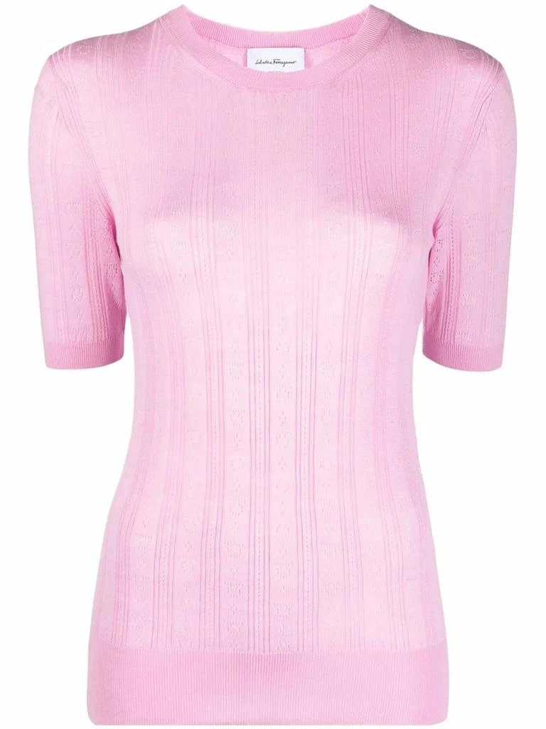 Salvatore Ferragamo Ferragamo Gancini-Pattern Short-Sleeve Knitted Top 6