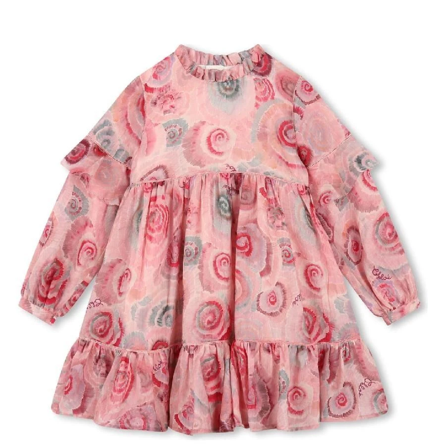 Chloé Kids Ruffles Detail Spiral Print Wool Dress