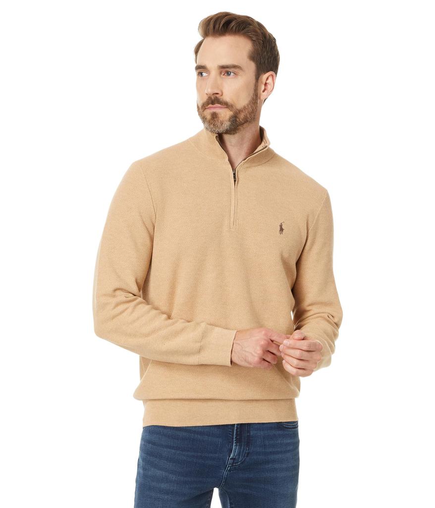 Ralph Lauren Mesh-Knit Cotton 1/4 Zip Sweater