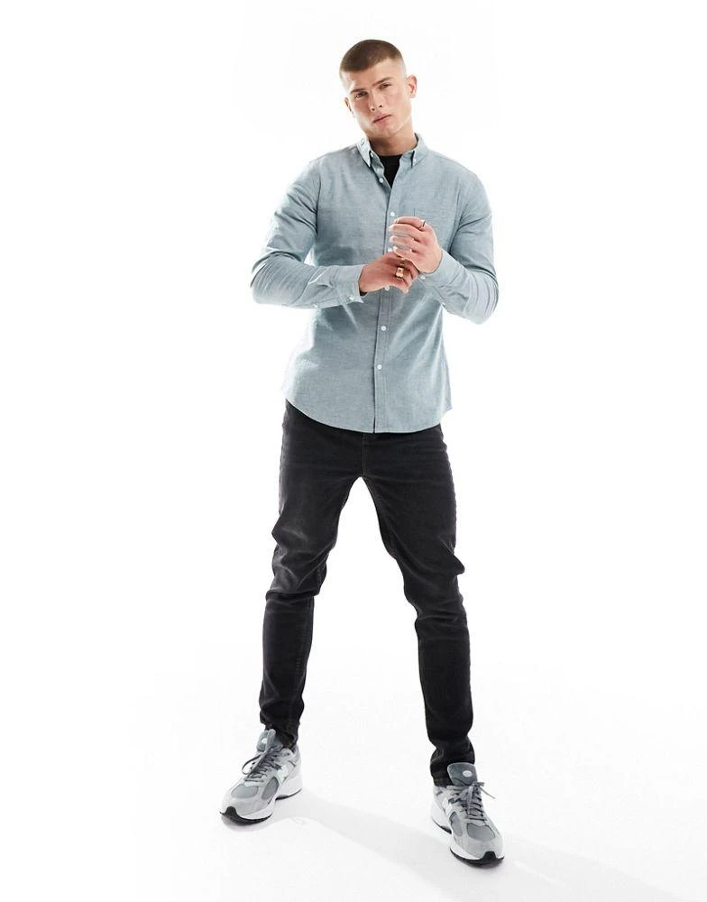 ASOS ASOS DESIGN slim fit oxford shirt in yarn dye teal green 4